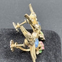 VTG 1940s-1950s Coro Lovebird Clip Earrings – Rhinestone & Enamel Garden Motif