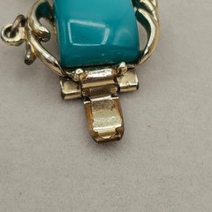 Vintage Teal Blue Moonglow Thermoset Bracelet + Lisner Brooch Cabochon Gold Tone