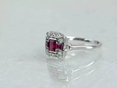 2.75Ct Art Deco Style Lab Created Ruby&Diamond Engagement 14K White Gold FN Ring