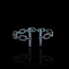 Black Enamel Rhinestone Goth Rock Punk Clamper Bracelet 7.5in