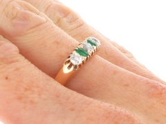 0.30Ct Emerald and 0.60Ct Diamond 14k Yellow Gold Five Stone Ring Circa 1925