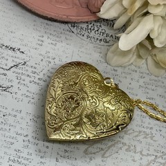 Gold Heart Locket Glass Birthday Anniversary Wedding Dragonfly Cameo Necklace