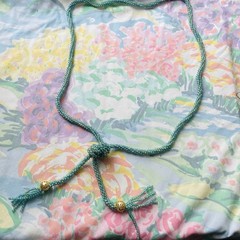 Vintage Beaded Lariat Necklace and Rhinestone Earrings Blue Green Turquoise