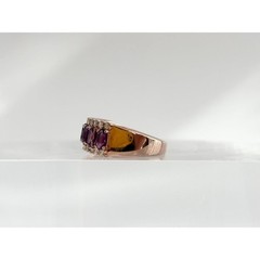 Faux Amethyst Clear Stone Rose Gold Toned Costume Jewelry Vintage Ring – sz 5.5