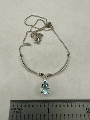 Antique Estate 14k White Gold Pear Aquamarine Necklace 1ct