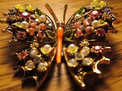 Vintage ART Arthur Pepper Butterfly Brooch Rhinestone Pearl Colorful Beauty