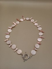 Vtg Handmade 925 Sterling Silver Mother Of Pearl Beaded Necklace 17.75″