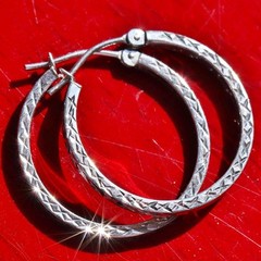 10k white gold earrings 0.80″ hand carved diamond cut hoop handmade 0.66g