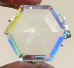 110 CT Hexagon Mystic Topaz 925 Sterling Silver Bi Color Pendant Gems 5MRK