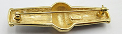 VTG BIG SIGNED MONET UNUSUAL black enamel gold tone geometric Brooch Pin Jewelry