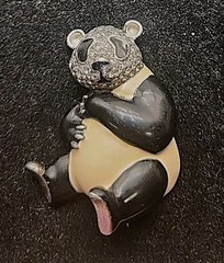 Vintage PANETTA Panda Brooch Enamel & Rhinestone Bear Signed Pin/Brooch Rare