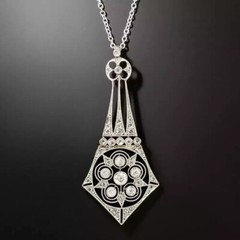14K White Gold Finish Round Art Deco Style Lab Created Diamond Women’s Pendant