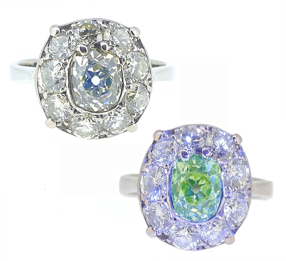 Vintage 1940s 2.72 Ct. Fancy Intense Yellowish Green Chameleon Diamond Ring