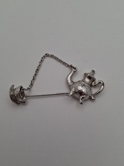 Teapot and Cup Stick Pin Avon 1980’s Silver Color Metal