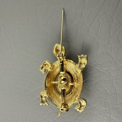 Vintage JJ Jonette Turtle Brooch Gold Tone Faux Pearl Cameo Figural Pin