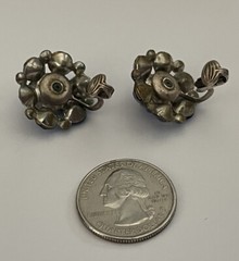 Vintage MCM Prong Set Sparkling Blue Rhinestone Silvertone Screwback Earrings
