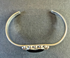 Vintage Thailand 925 Sterling Silver Black Onyx Heart Cuff Bracelet Size 6