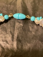 Vintage Faux Torquoise And Pearl Intertwined Choker Necklace- Barrel Clasp