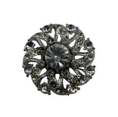 Vintage Rhinestone Floral Shape Silver Toned Brooch Pin Pendant 1.5″ L