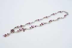 Vintage Necklace Silver Tone Purple Rhinestone Flower Ivy 15″