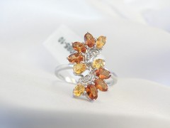 Designer Sterling Silver 925 Natural Mandarin Orange Garnet Ring Size 10