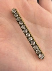 Antique Rhinestone Bar Brooch Gold Tone White Stones 2 5/16″ LONG PIN Prong Set