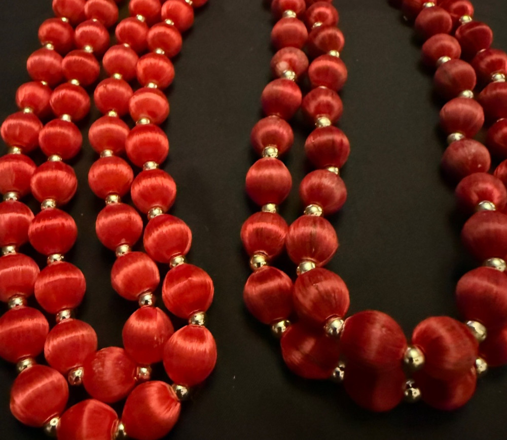 vintage satin thread-wrapped beaded necklaces lot of 2