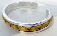 BRACELET STERLING SILVER REAL YELLOW SNAKE SKIN INLAID CUFF APPROX 7/16″ WIDE #1