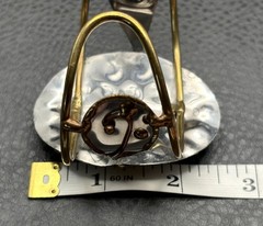 Vintage Mixed Metal Huge Stone Cuff Bracelet 7.5″ Gold Tone