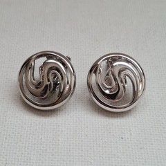 Vintage Unbranded Silvertone Abstract Swirl Openwork Clip-On Earrings