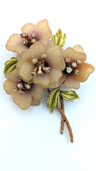 Vintage Flower Brooch Frosted Lucite Rhinestone Floral Pin