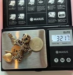 Vintage 7″ 12K GF Gold Filled Charm Bracelet 9 Charms Old Locket Fob 32g H6