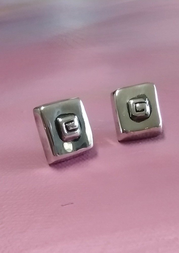 Vintage Sterling Silver 925 Mexico Geometric Square Stud Earrings 1/2″ Modernist