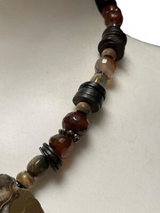 Stunning Heavy Vintage Sterling Silver Ammonite Snail Beaded Pendant Necklace