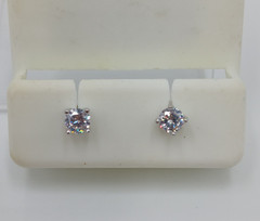 925 CZ Stud Earrings 4mm Sterling Silver 0.6g Round Brilliant Minimalist Petite