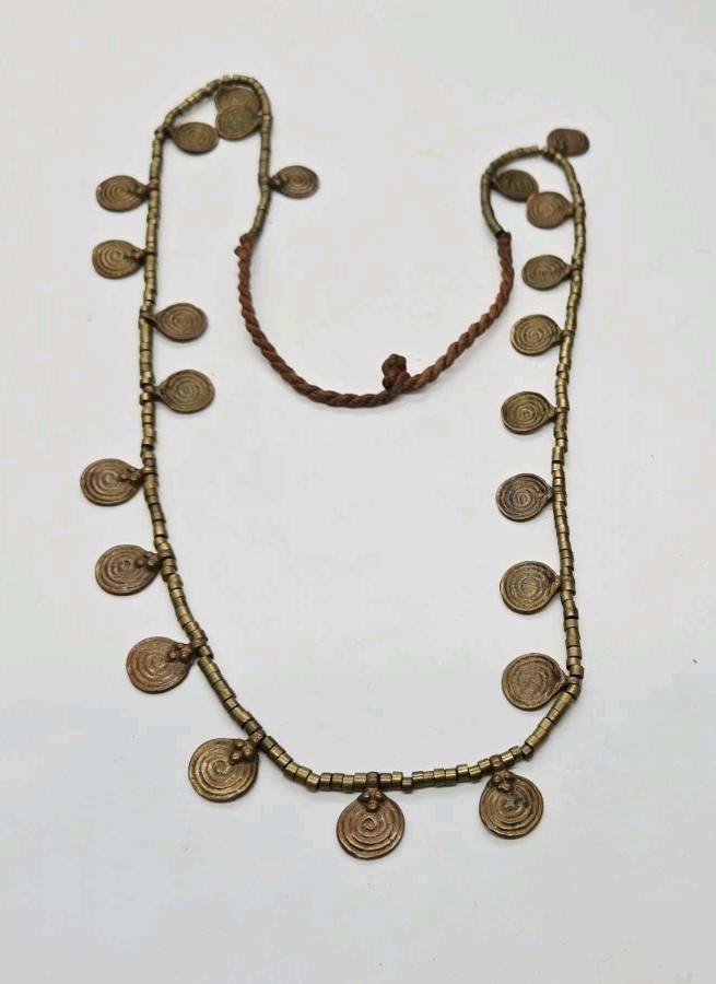 Medallion Necklace COPPER Statement BEADED Drawstring Adjustable Vintage 28 in