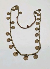 Medallion Necklace COPPER Statement BEADED Drawstring Adjustable Vintage 28 in