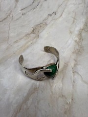 Vintage Estate Old Taxco Mexican Sterling Silver Malachite Signed Cuff Bracelet