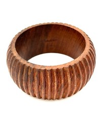 Wooden Bangle Bracelet Carved Ribbed Boho Vtg 1970s MCM Approx 1.5 Inches Wide