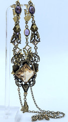 Signed GNS GEORGE STEERE Antique Art Nouveau Jewel TOPAZ GLASS Pendant Necklace