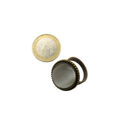 1970s Cat Eye Glass Statement Ring Large Oval Cabochon Brass Tone Size 8.5