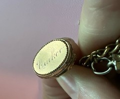 Vintage 7″ 12K GF Gold Filled Charm Bracelet 9 Charms Old Locket Fob 32g H6