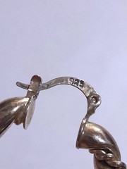 Sterling Silver Hoop Earrings+Abstract organic texturized Ring Set Vintage Style