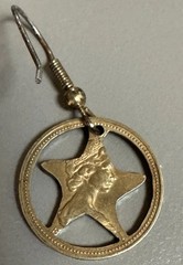 Vintage Bahama 1 Cent Cut Coin Starfish Earrings