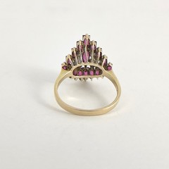Vintage Tourmaline Diamond Pyramid Cocktail Ring 14K Yellow Gold, 4.21 Grams