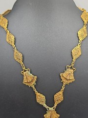 Antique Victorian Era Vermeil Medallion Chain Glass Cameo Pendant Choker 12″ SEE