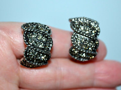 Vintage Silver Tone Clip On Half Moon Earrings with Small Rhinestones 1″