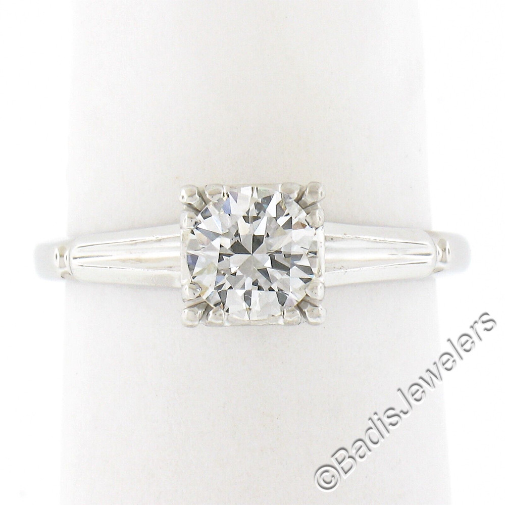 Vintage 14K Gold 0.66ct Round Brilliant Diamond in Square Basket Engagement Ring