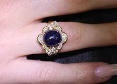 Vintage 8.37ct Deep Blue Sapphire & 1.10ct Diamond 18K Yellow Gold Ring Size 5
