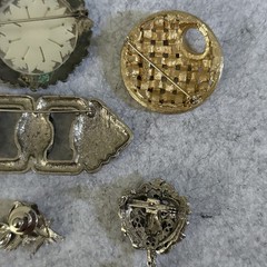 Vintage Jerusalem MOP Star Brooch 935 Silver Brooch plus 9 Brooch Costume Lot